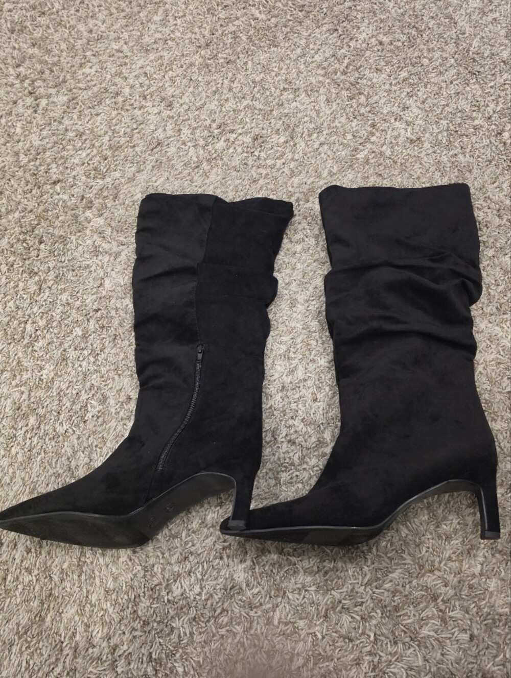 Time and Tru Black Suede-Look Over-the-Knee Pointed Toe Heeled Boots